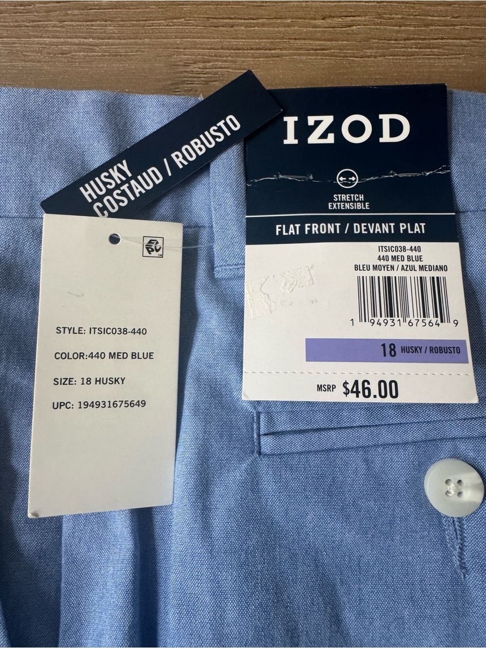 Izod Husky Flat Front Dress Pants - Medium Blue NWT
